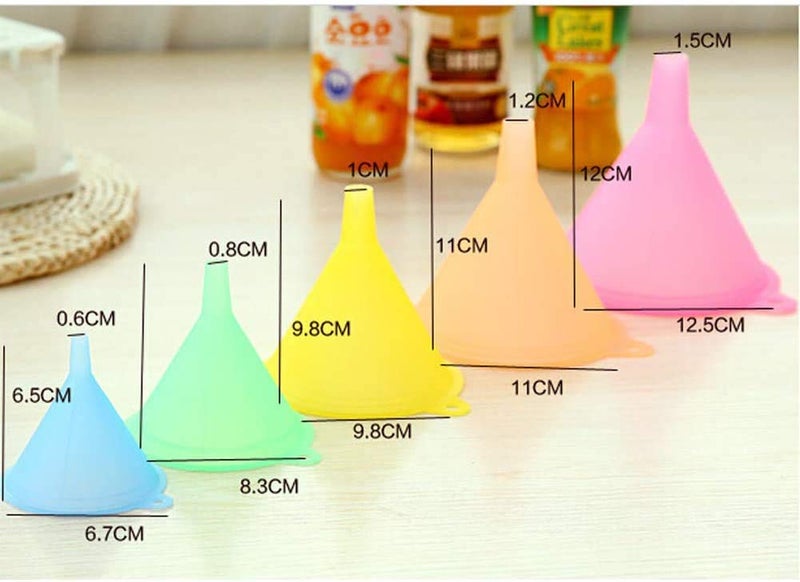iSnuff Kitchen Funnel Set with 5 Sizes, Small to Large Plastic Cooking Funnel with Narrow Spout for Filling Bottles, Jars, Bowls, Spices, Powder Funnels, Essential Oils - Image 4